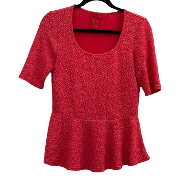 Vintage Y2K V Cristina Bright Pink Textured Stretch Knit Peplum Top M - Picture 1 of 6